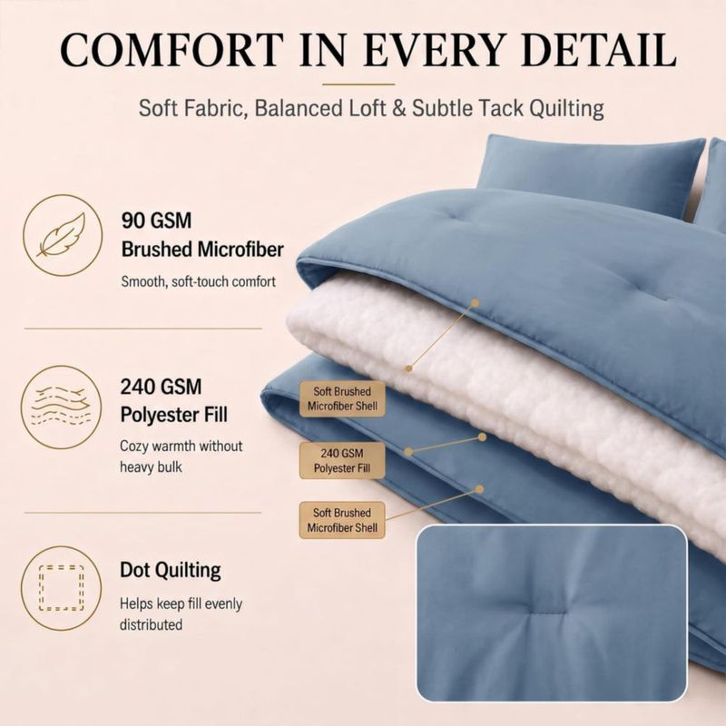 Juego de ropa de cama CozyLux Queen 7 piezas – Azul Polvoriento