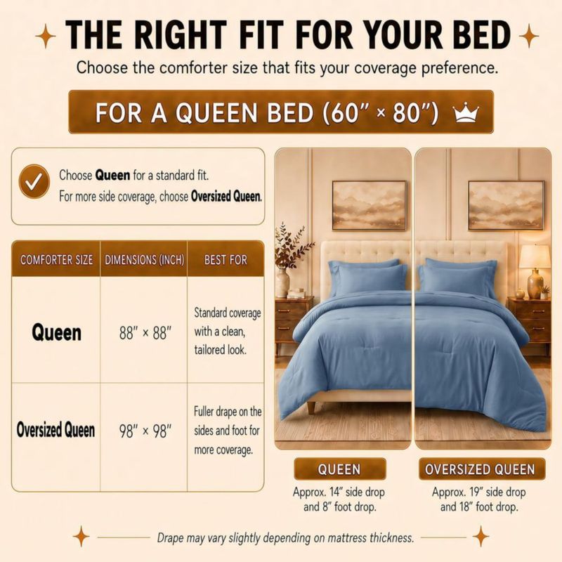 Juego de ropa de cama CozyLux Queen 7 piezas – Azul Polvoriento