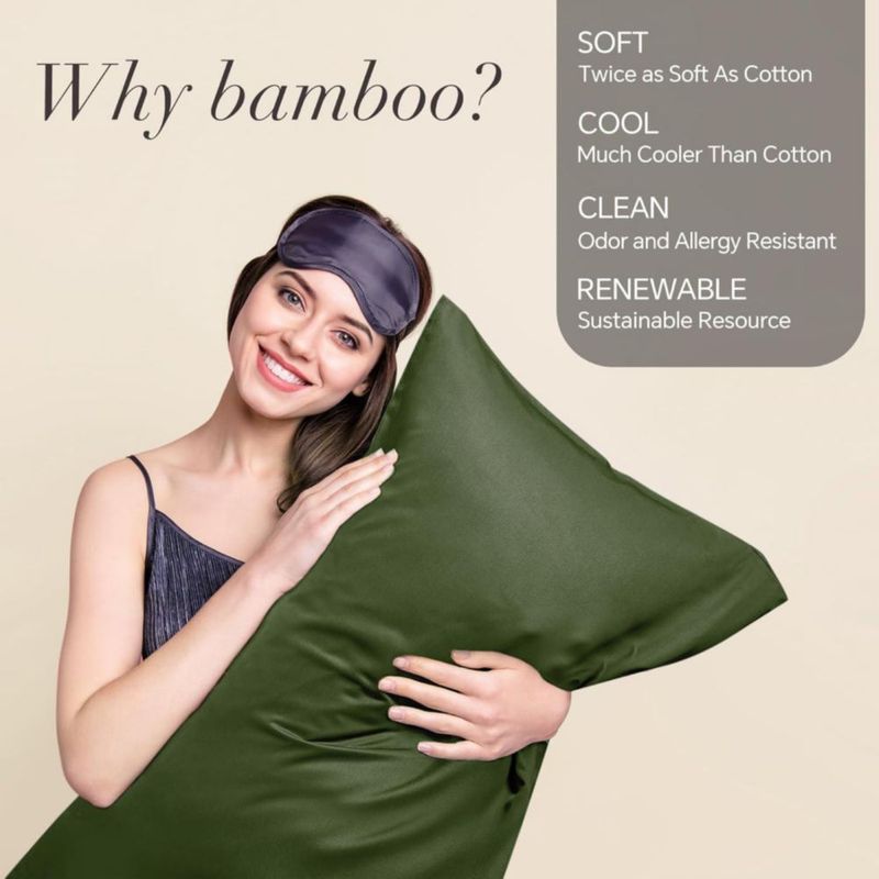 Funda de almohada BEDELITE King 51 cm Rayón de bambú Verde oliva