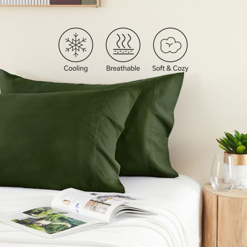 Funda de almohada BEDELITE King 51 cm Rayón de bambú Verde oliva