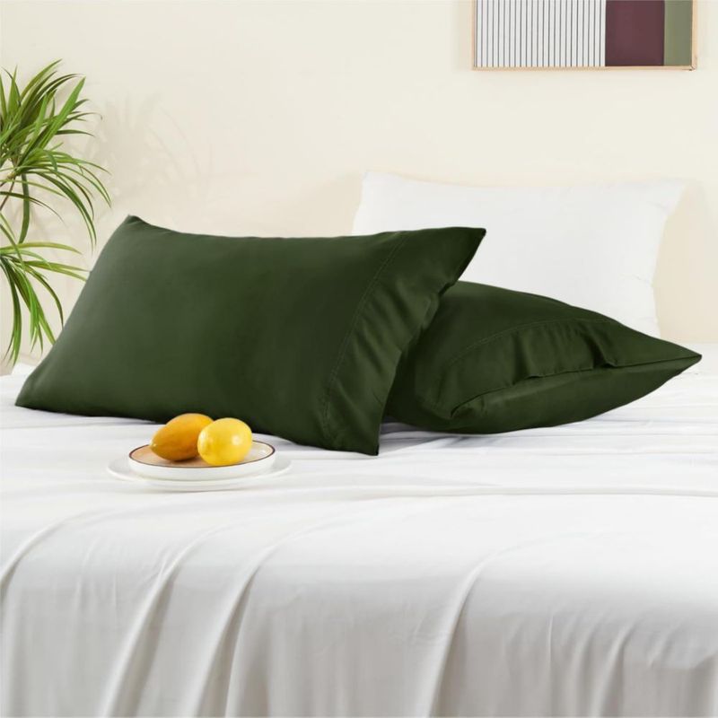 Funda de almohada BEDELITE King 51 cm Rayón de bambú Verde oliva