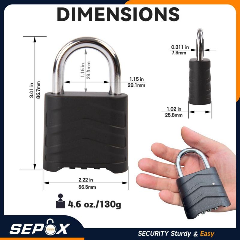 Candado SEPOX 55 cm de combinación de 4 dígitos - paquete de 4