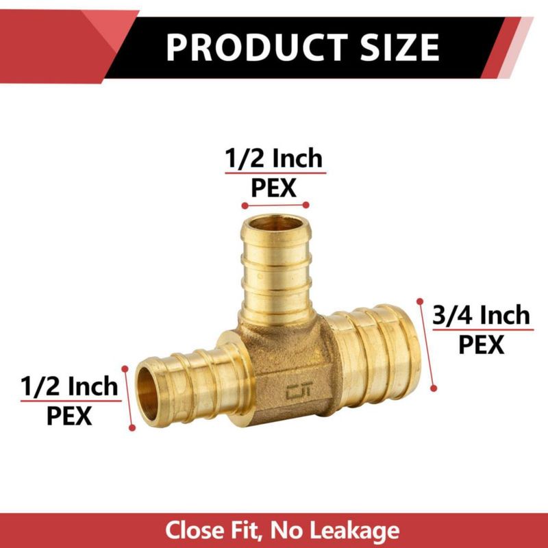 Conector en T reductor PEX EFIELD 3/4" x 1/2" x 1/2" Pack de 10 en latón