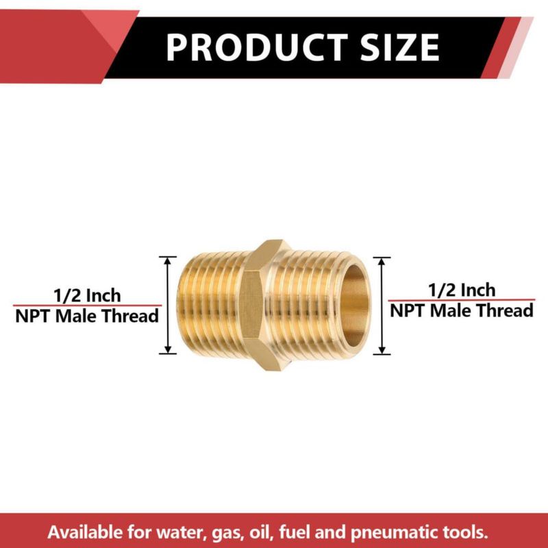 Niple hexagonal EFIELD 1/2" x 1/2" NPT macho de latón – paquete de 5