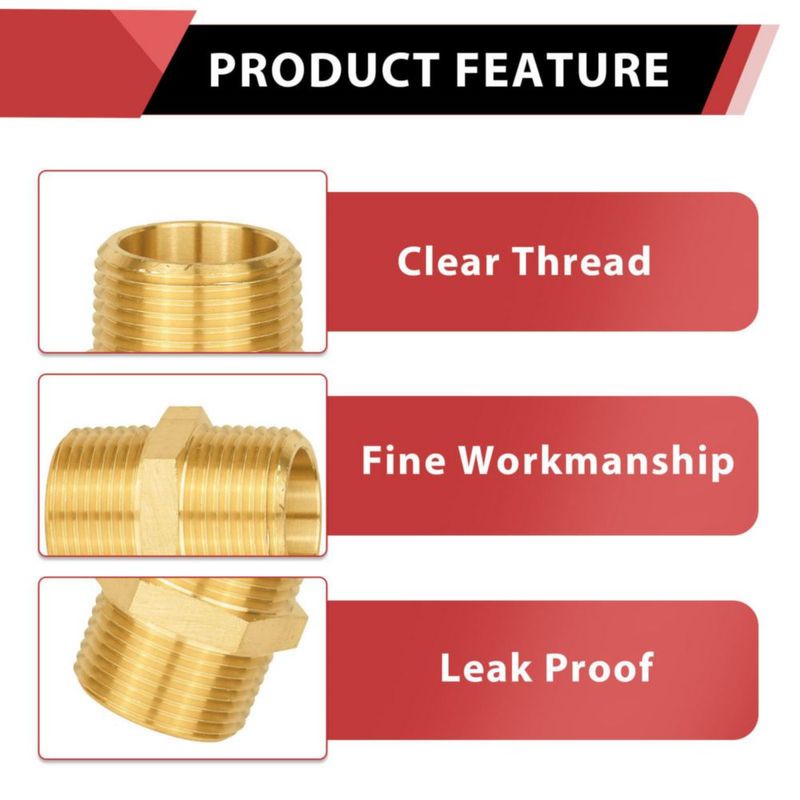 Niple hexagonal EFIELD 1/2" x 1/2" NPT macho de latón – paquete de 5