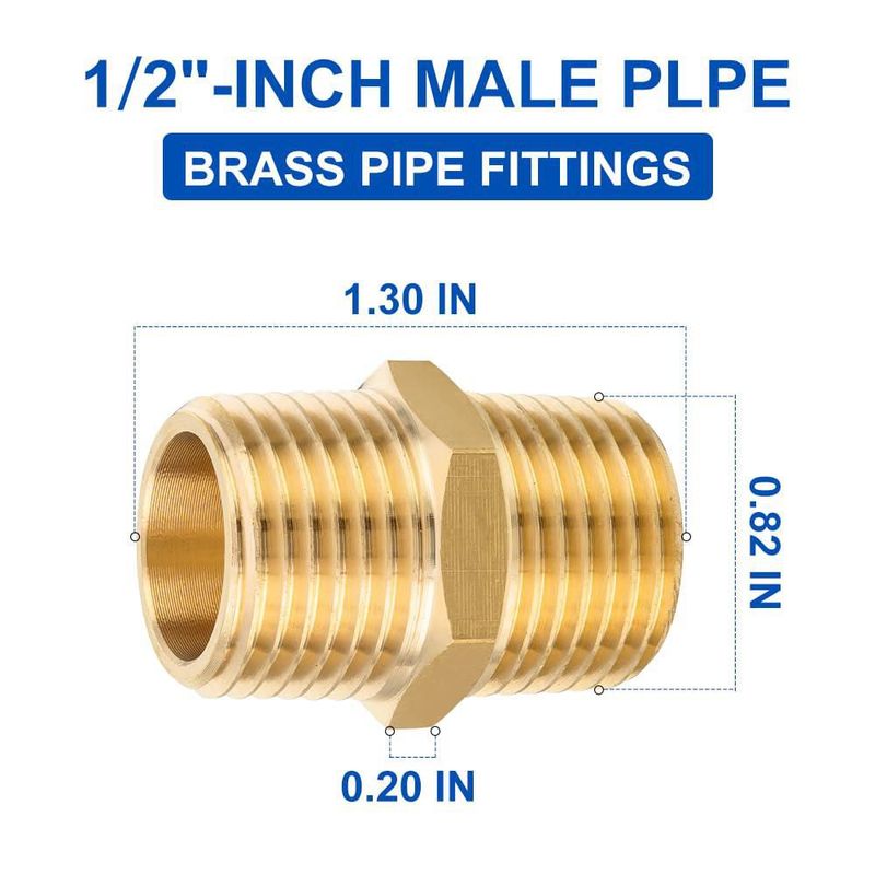 Niple hexagonal EFIELD 1/2" x 1/2" NPT macho de latón – paquete de 5