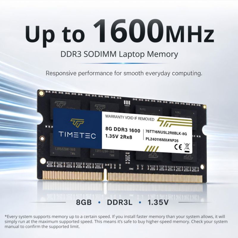 Memoria RAM Timetec 8 GB DDR3L 1600 MHz CL11 SODIMM