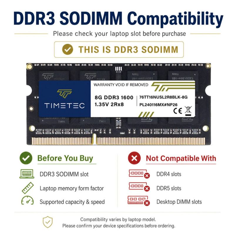 Memoria RAM Timetec 8 GB DDR3L 1600 MHz CL11 SODIMM