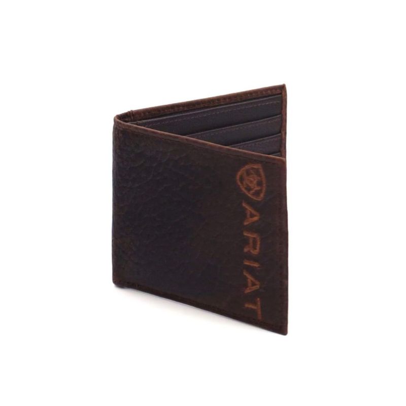 Cartera ARIAT de cuero de toro marrón oscuro con logo
