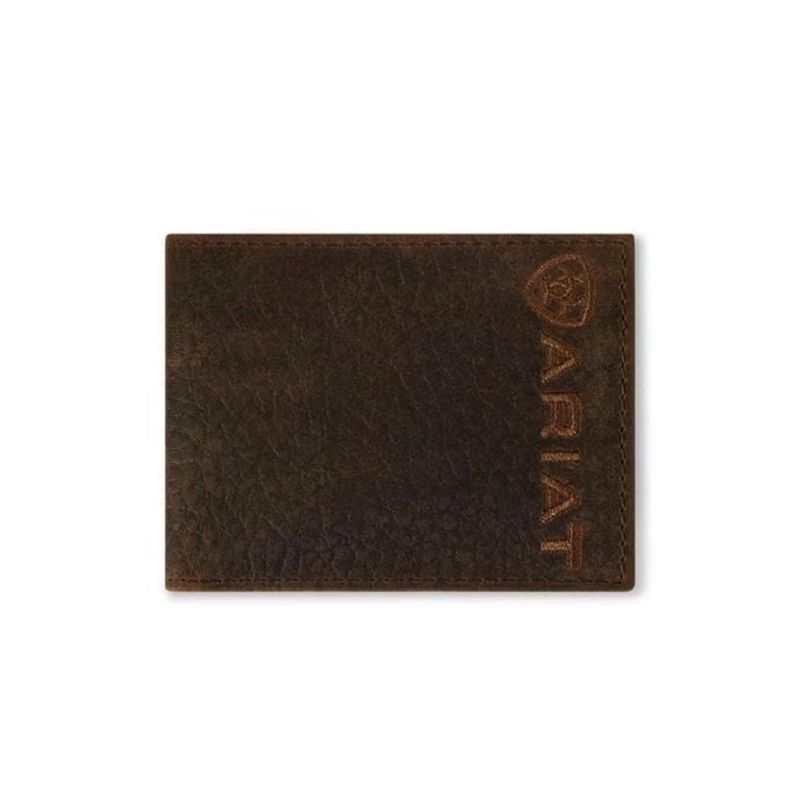 Cartera ARIAT de cuero de toro marrón oscuro con logo