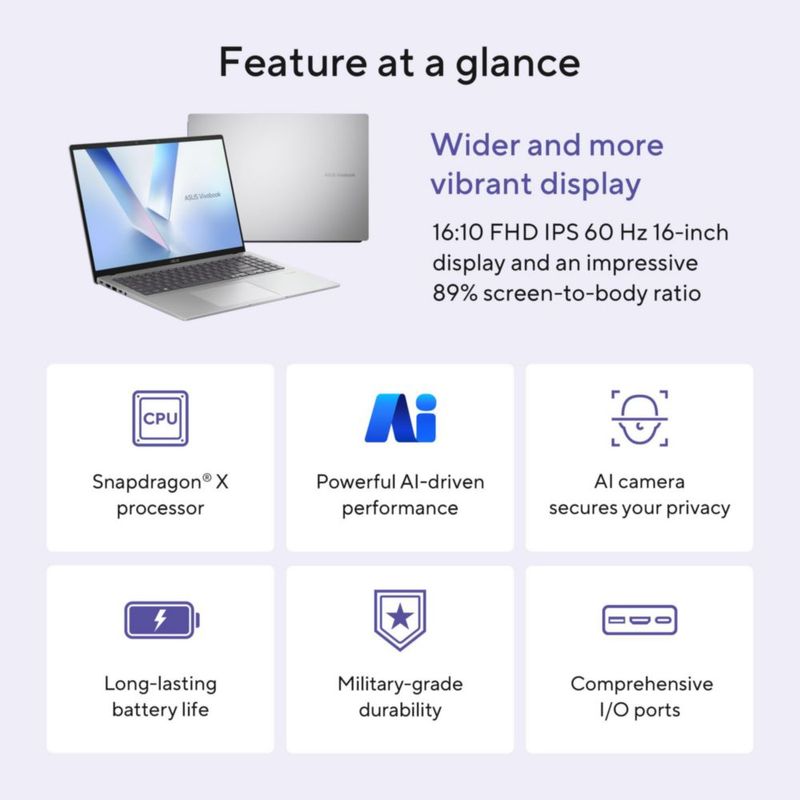 Portátil ASUS Vivobook 16 Snapdragon X X1 8 GB 512 GB
