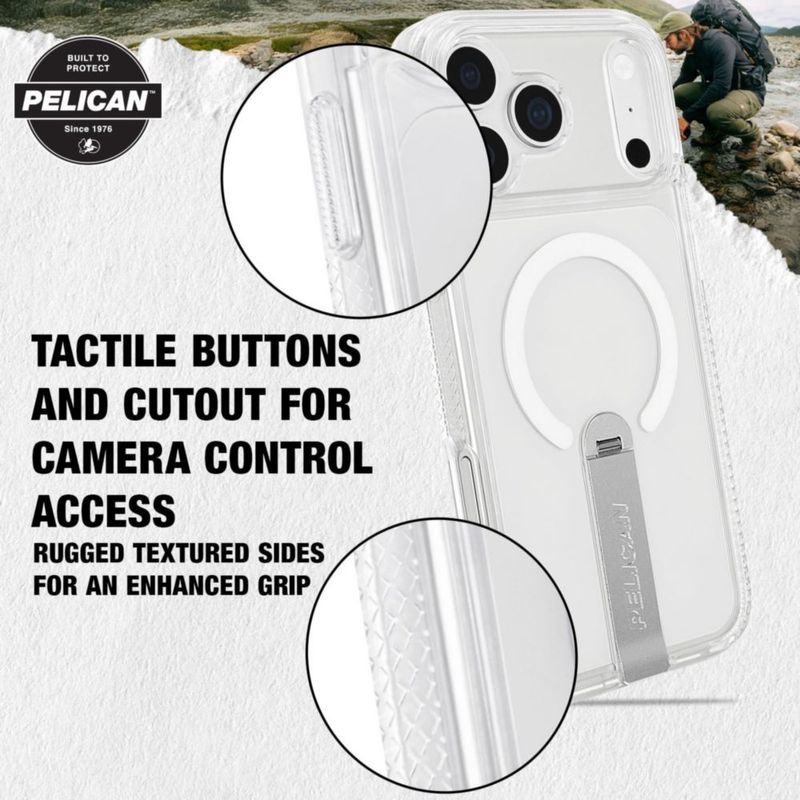 Funda Pelican para iPhone 18 Pro Transparente con Soporte Giratorio