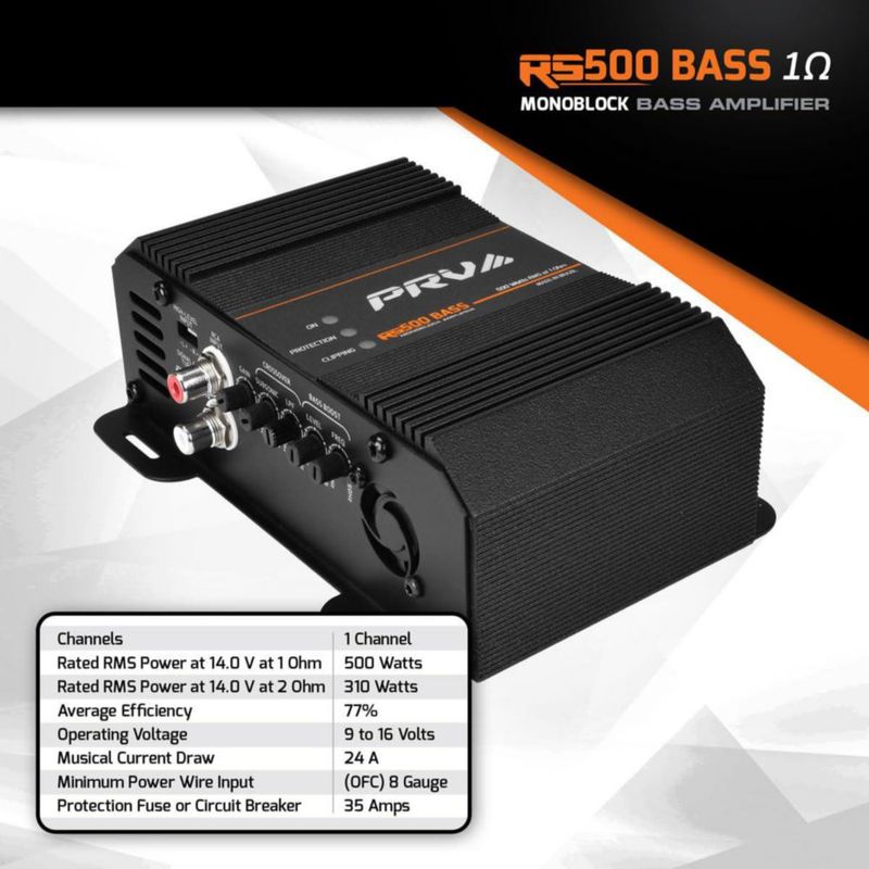 Amplificador PRV AUDIO RS500 500 W 1 Ω 12 V Monobloque