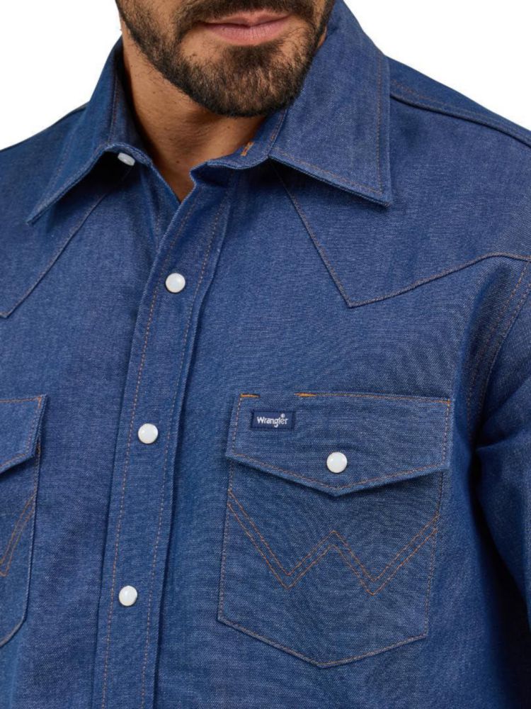 Camisa Wrangler Corte Vaquero Manga Larga Índigo Talla Mediana