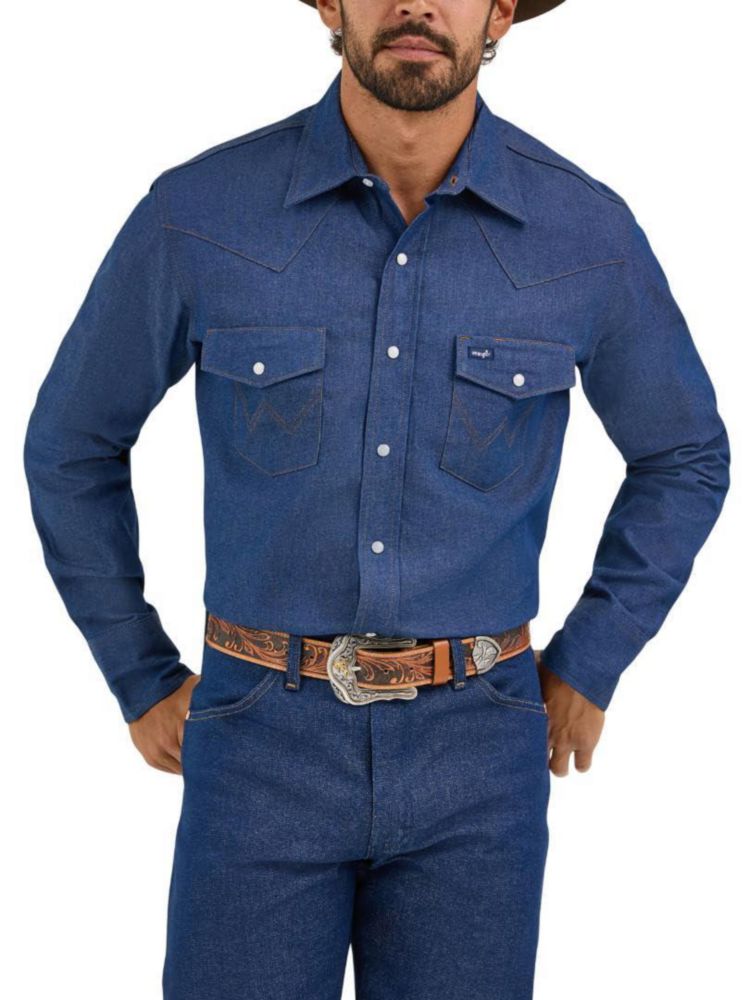 Camisa Wrangler Corte Vaquero Manga Larga Índigo Talla Mediana