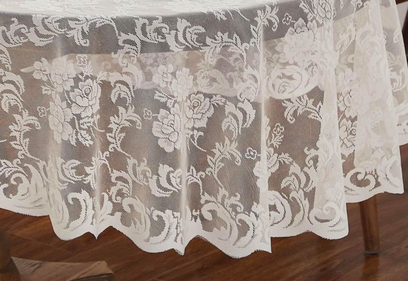 Mantel redondo vintage de encaje LinenZone 91 cm marfil