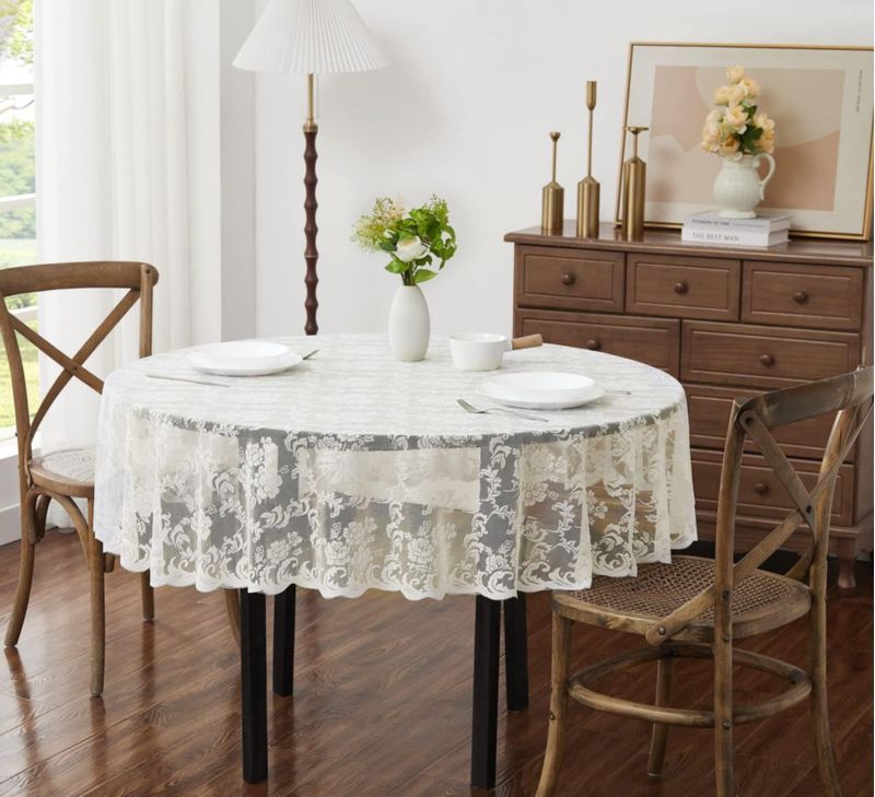 Mantel redondo vintage de encaje LinenZone 91 cm marfil