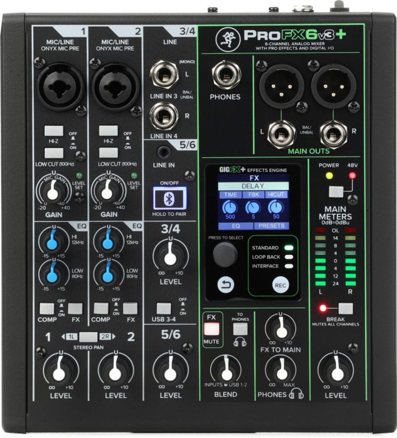 Mezclador Mackie ProFX6v3+ de 6 canales con efectos USB y Bluetooth