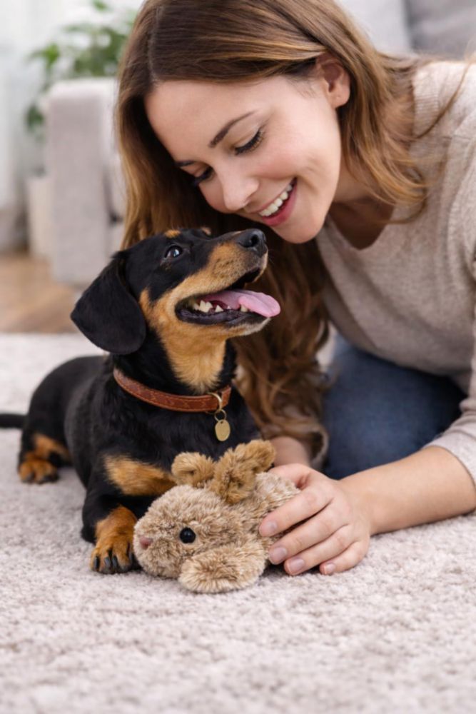 Juguete para perro Multipet 15 cm Conejo de peluche con silbato color beige/marrón