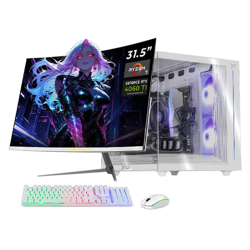 Xtreme pc rtx 4060 ti ryzen 7 16gb 1tb monitor 31.5 white
