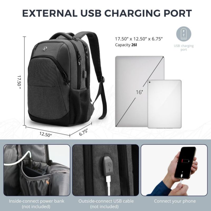 Mochila Swissdigital de 16 pulgadas con puerto de carga USB