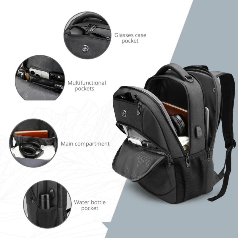 Mochila Swissdigital de 16 pulgadas con puerto de carga USB