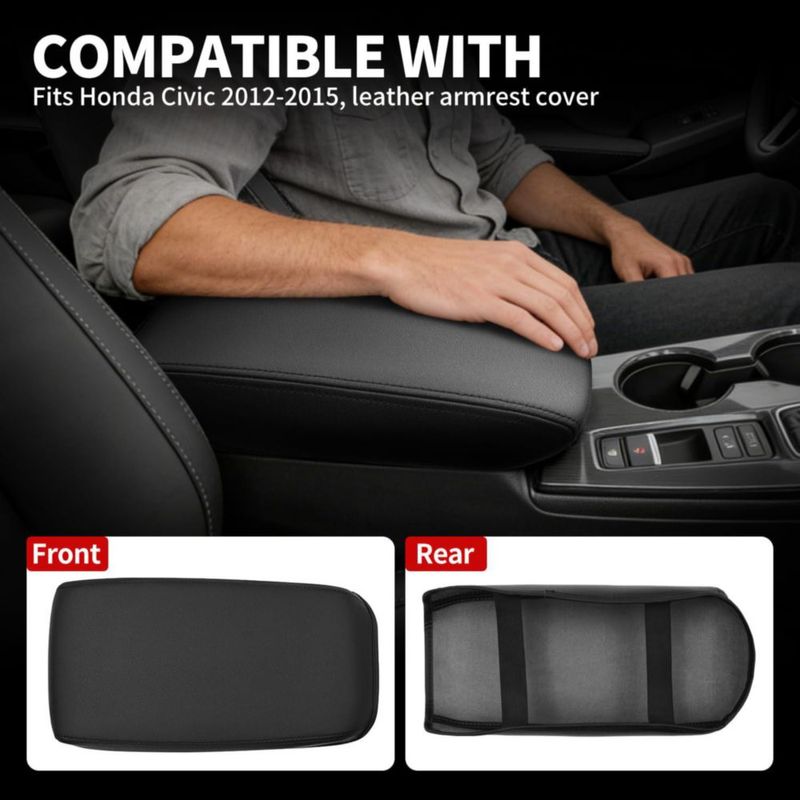 Cubierta de Reposabrazos Asgohme para Honda Civic 2012-2015 de Cuero Negro