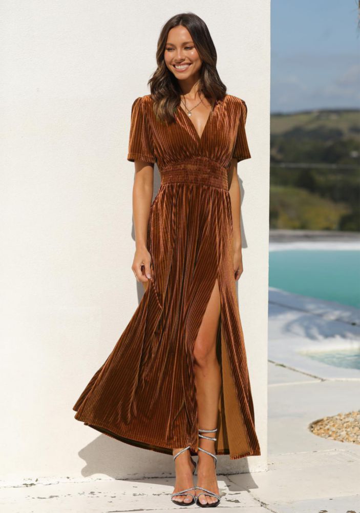 Vestido Maxi de Terciopelo Maxigerui XXL Naranja Quemado