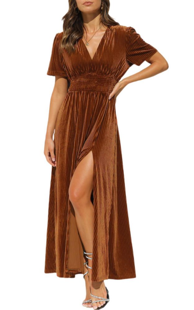 Vestido Maxi de Terciopelo Maxigerui XXL Naranja Quemado