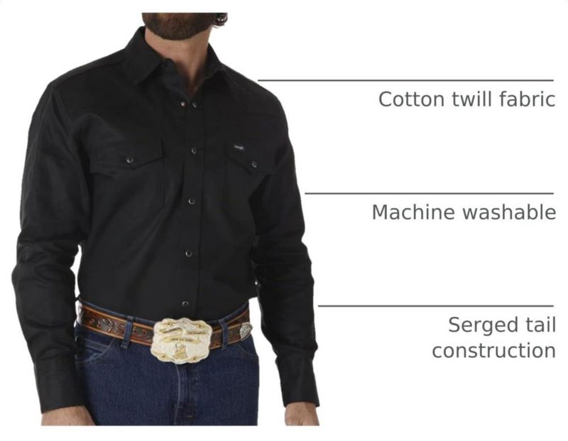 Camisa Wrangler Corte Vaquero 3X Negra Acabado Firme