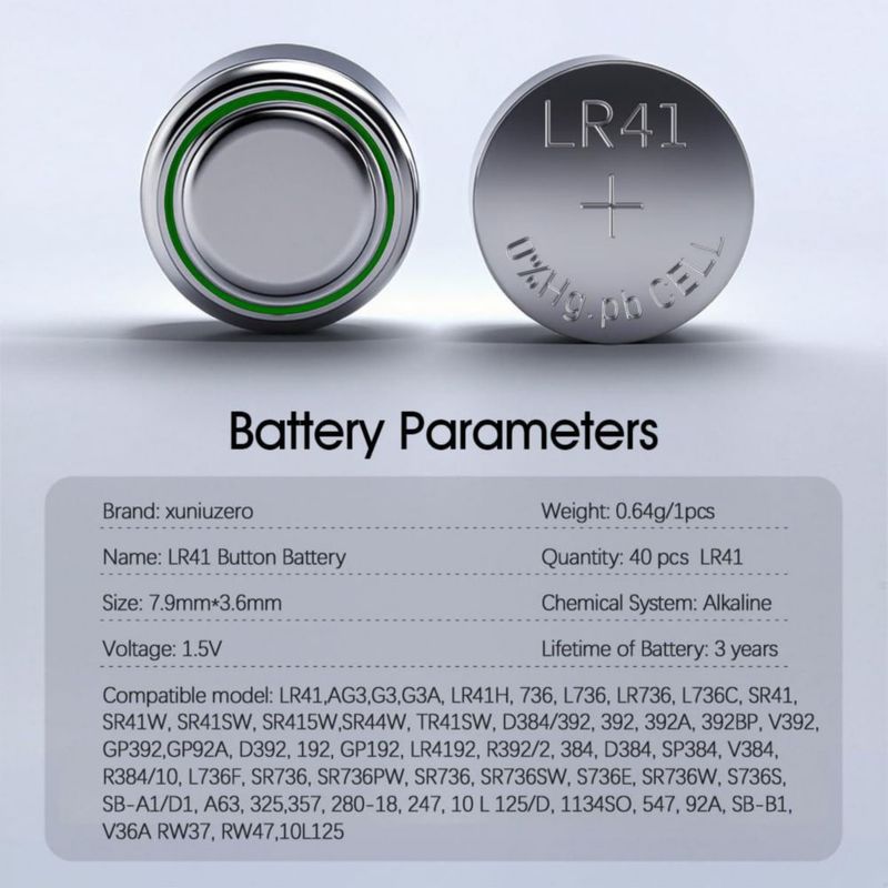 Batería de botón LR41 XUNIUZERO 15 V (paquete de 40)