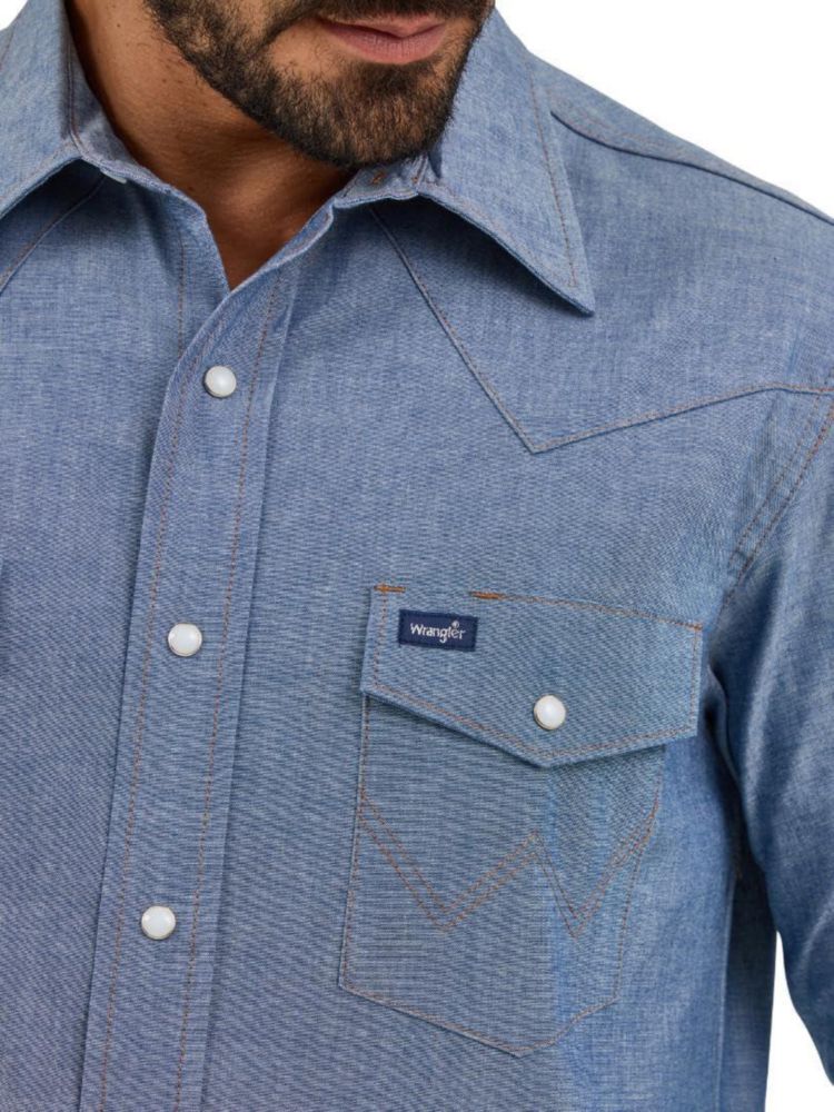 Camisa Wrangler Corte Vaquero Chambray Azul Talla Mediana