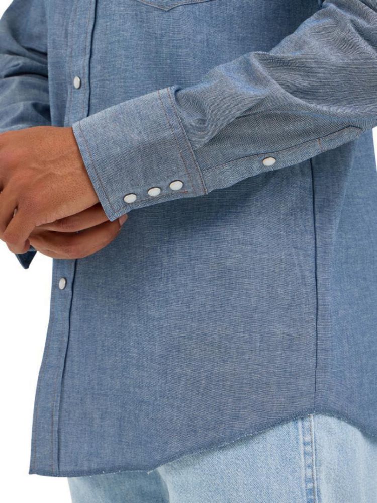 Camisa Wrangler Corte Vaquero Chambray Azul Talla Mediana