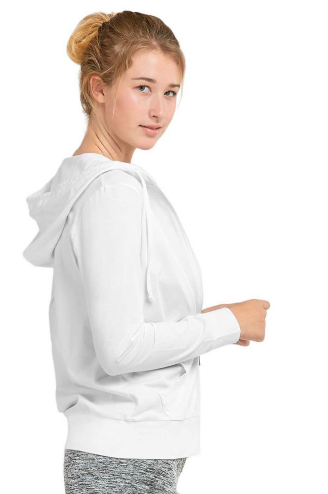 Sudadera con capucha Sofra L blanca de algodón delgado con cremallera