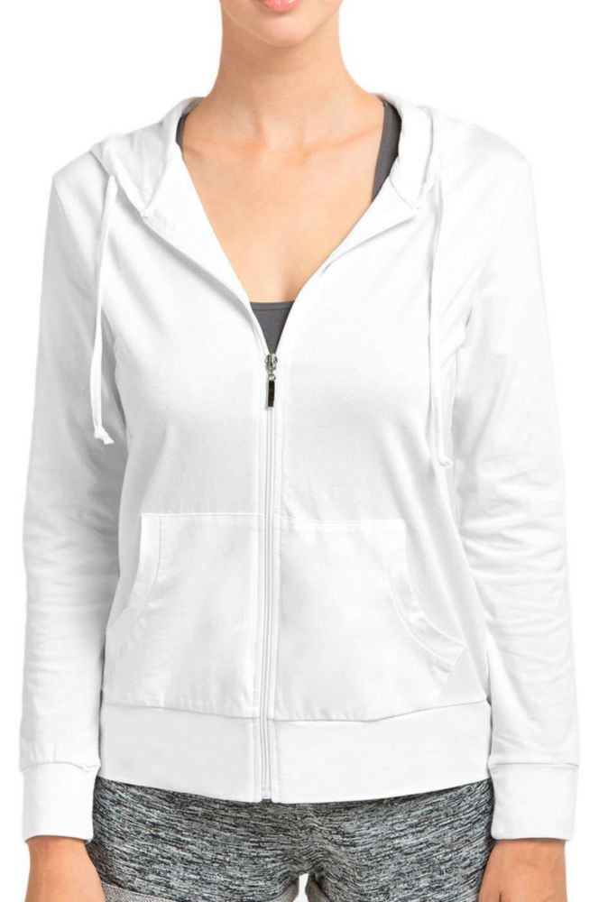 Sudadera con capucha Sofra L blanca de algodón delgado con cremallera