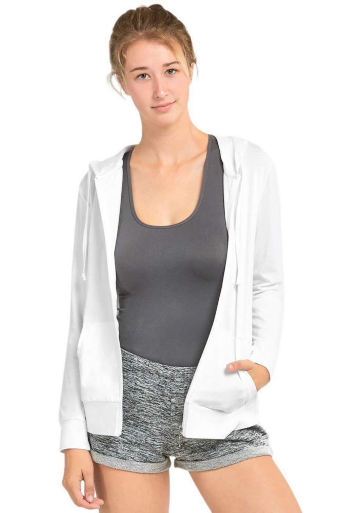 Sudadera con capucha Sofra L blanca de algodón delgado con cremallera