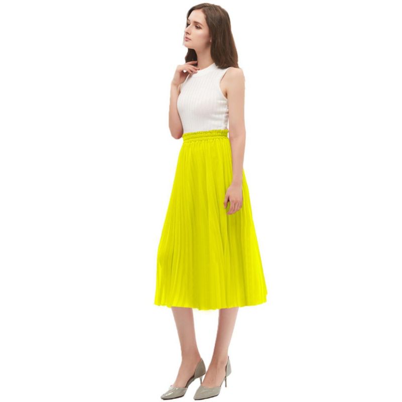 Falda GOOBGS Corte en A XL Amarilla Plisada Midi