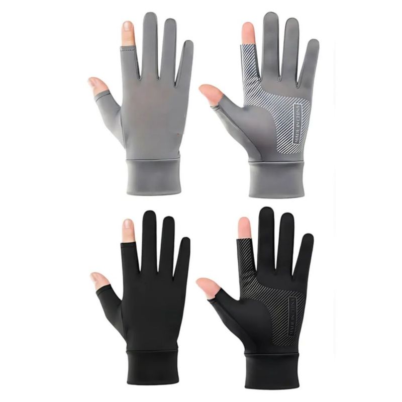 2 Pares Guantes Protección Sol Deportivos Para Hombre,  Color Gris/Negro