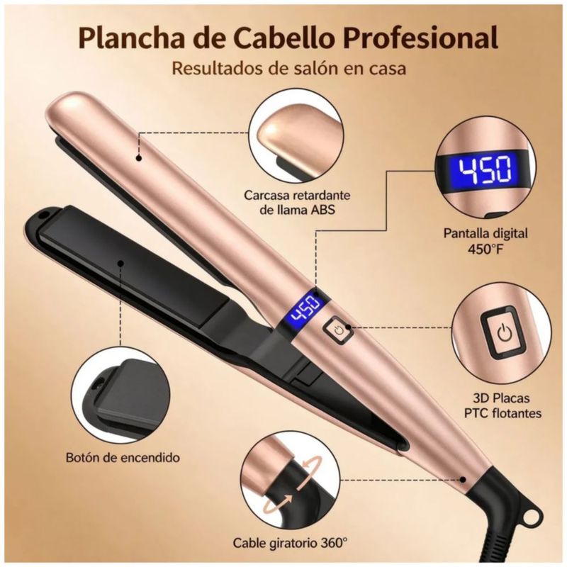 Plancha De Cabello Profesional 2 en 1, Color Rosa
