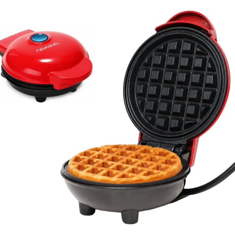Mini Maquina Waflera Redonda Hacer Desayunos Rojo