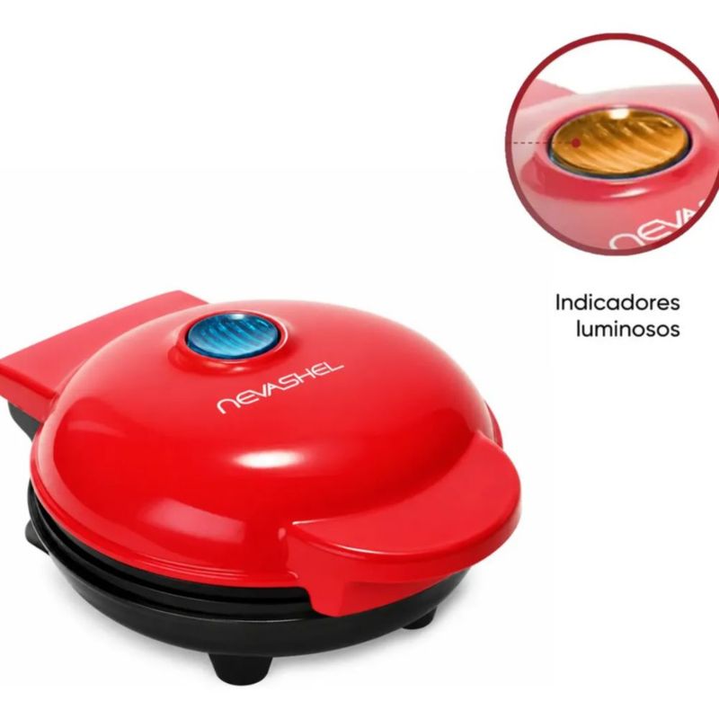 Mini Maquina Waflera Redonda Hacer Desayunos Rojo