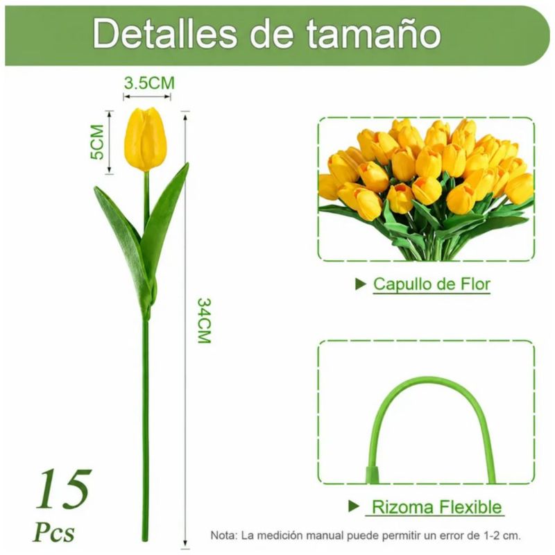 15pcs Flores Tulipanes Artificiales Bodafiesta Decoración, Color Amarillo