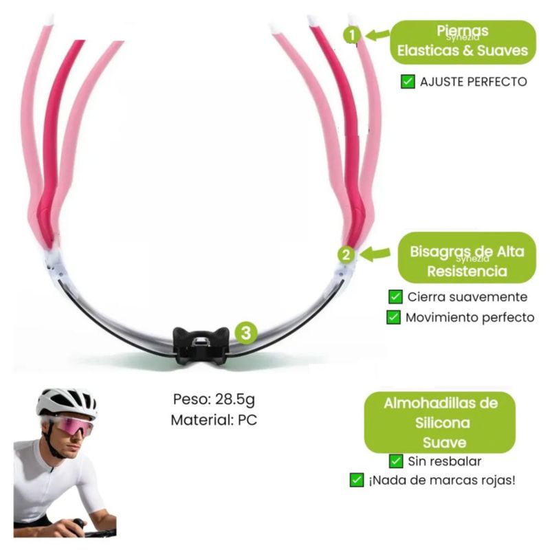 Gafas Deportivas Lentes Sol Unisex Para Correr, Andar, pescar Color Rosa