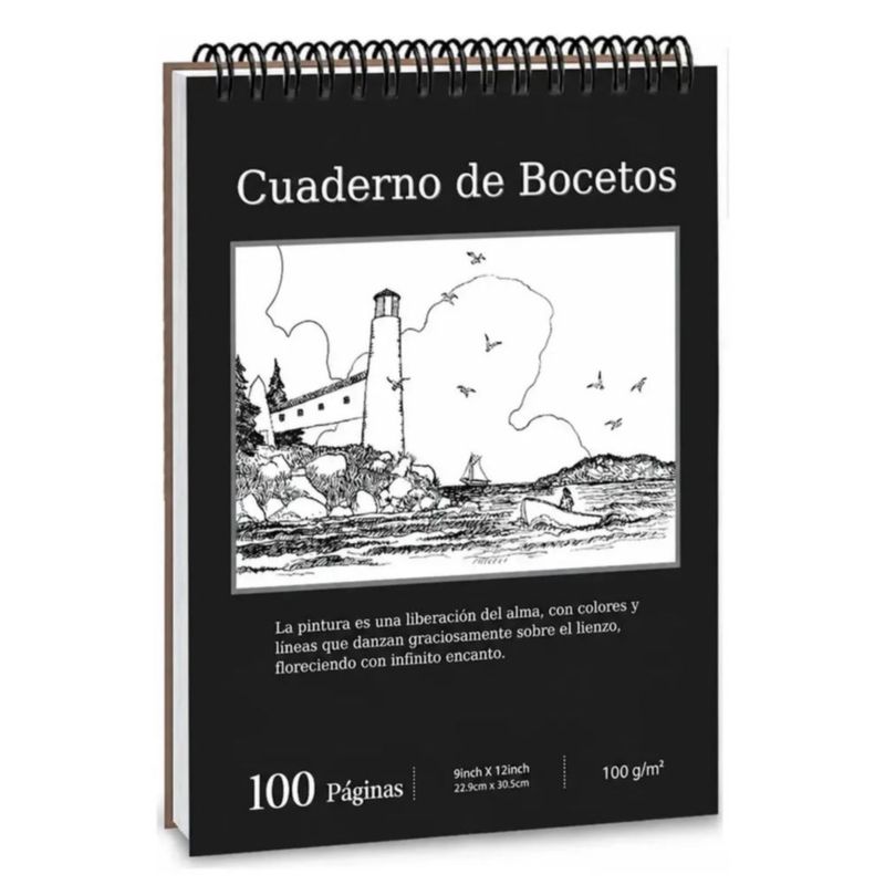 Cuaderno A4+ De Boceto Y Dibujo 200 Páginas Con 6 Lápices, Color Negro