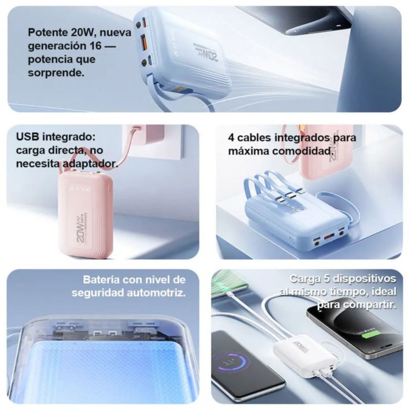 Power Bank Batería Portátil 10000mah Pd 20w, Color Rosa