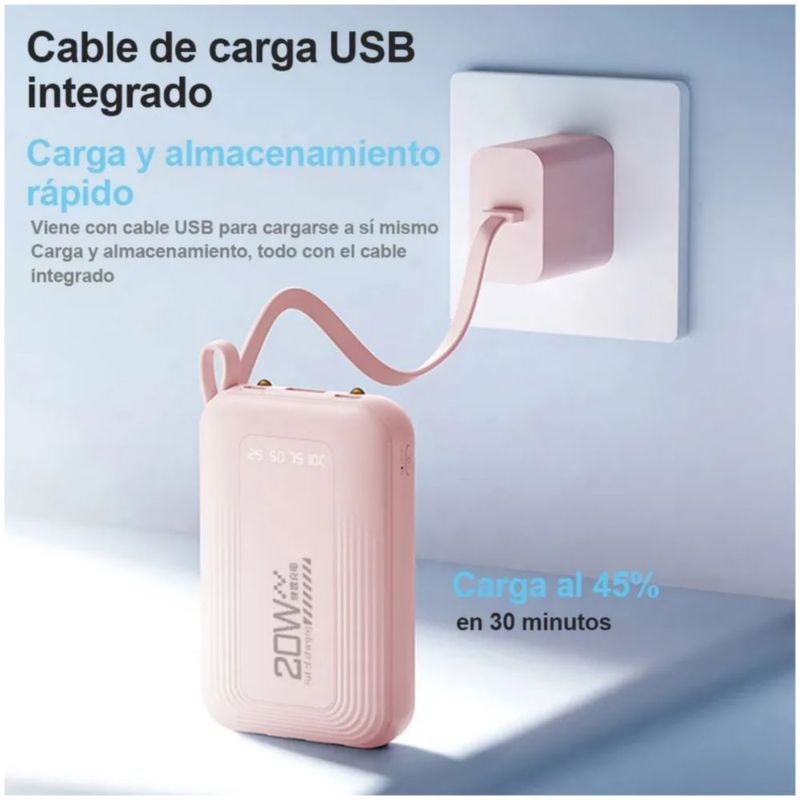 Power Bank Batería Portátil 10000mah Pd 20w, Color Rosa