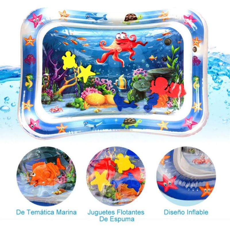 Cojín Tapete Agua Inflable Para Bebes Estimulación Temprana Azul