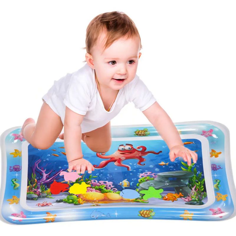 Cojín Tapete Agua Inflable Para Bebes Estimulación Temprana Azul