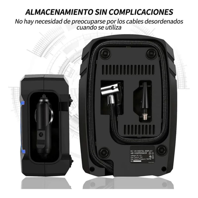 Compresor De Aire Inflador Llantas Bomba Portátil 12v 150psi Ngro con Azul