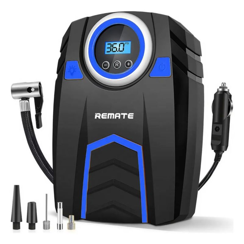 Compresor De Aire Inflador Llantas Bomba Portátil 12v 150psi Ngro con Azul